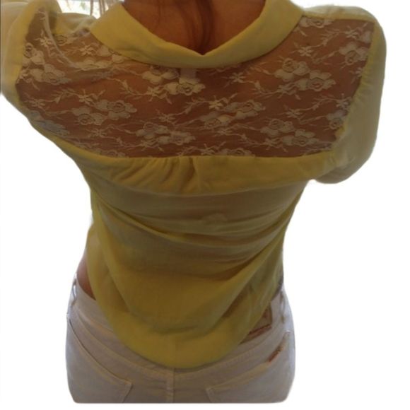 Candie's Tops - Candies Shirt yellow Sheer with Lace Vintage Size Medium